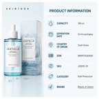 SKIN1004 Beauty of Joseon Mirtoscent Centella Hyalu-Cica First Aid Serum shown with its dropper bottle and outer box on a clean white background, alongside a product information panel listing capacity, expiration date, country of origin, EAN, SKU, category, and brand.